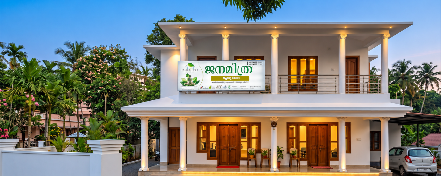Reception area at Janamitra Ayurveda Hospital