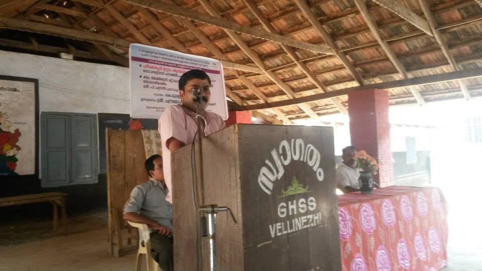 An address from the lectern at the GHSS Vellinezhi health programme