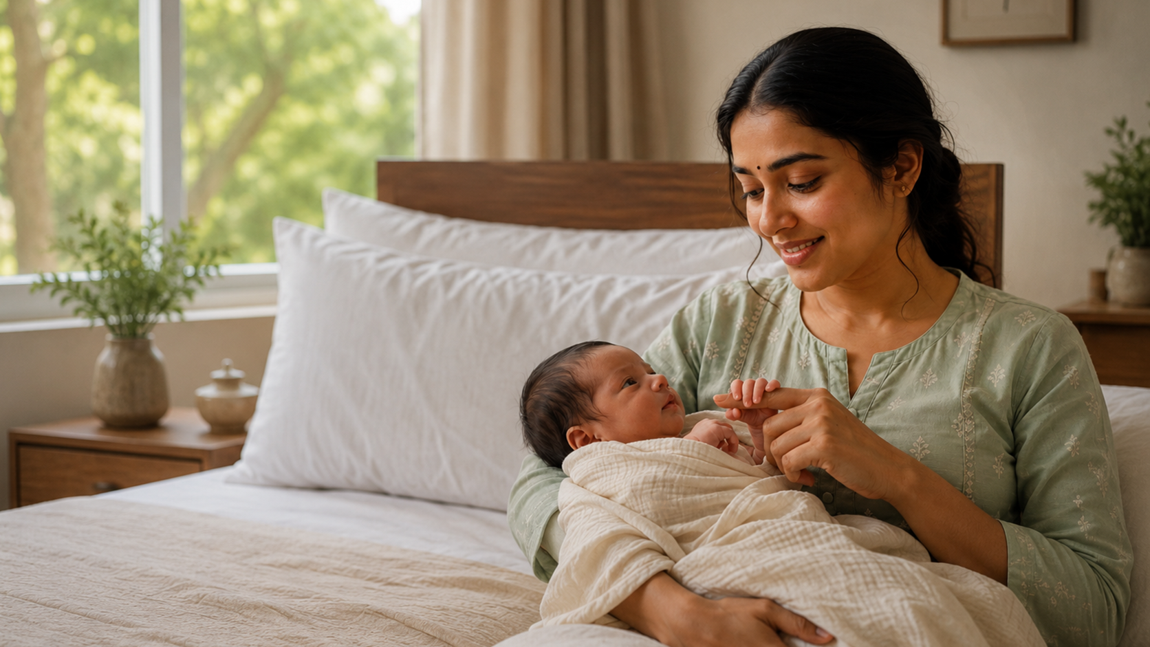 A new mother resting during post-delivery recovery care at Janamitra Sutika Care