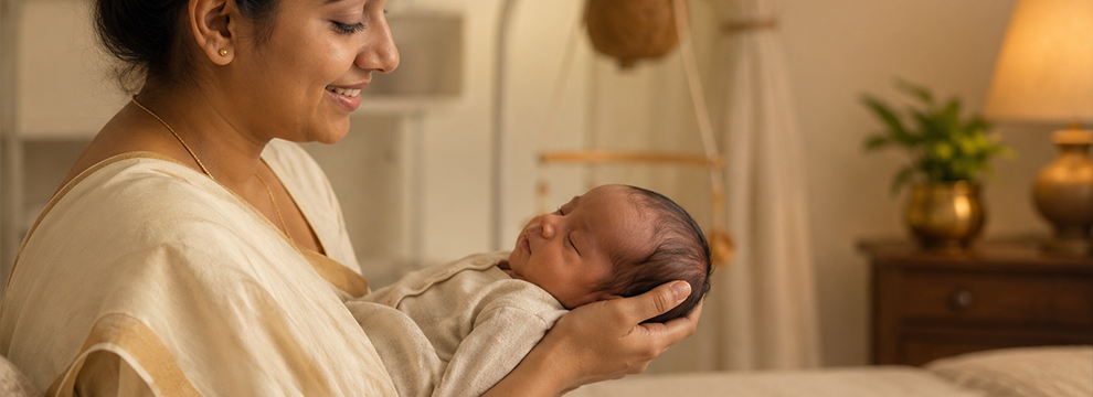 A new mother resting during post-delivery recovery care